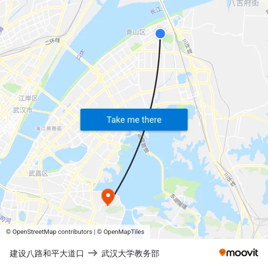 建设八路和平大道口 to 武汉大学教务部 map