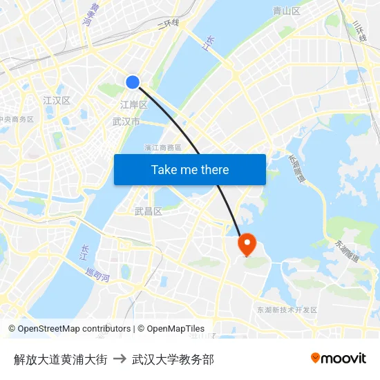 解放大道黄浦大街 to 武汉大学教务部 map