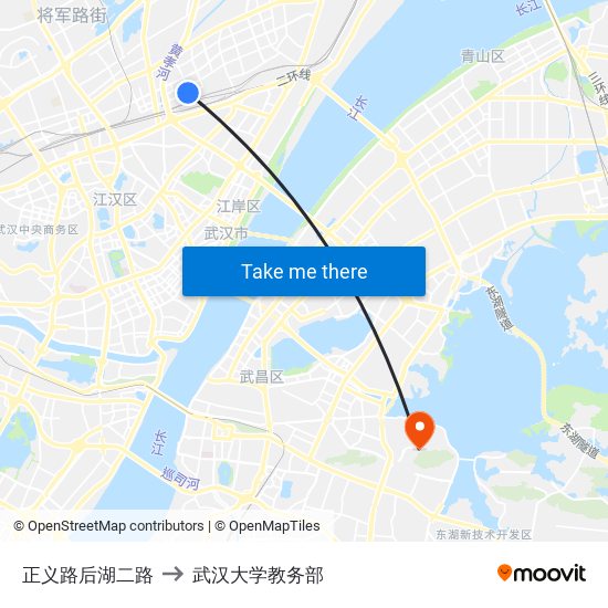 正义路后湖二路 to 武汉大学教务部 map