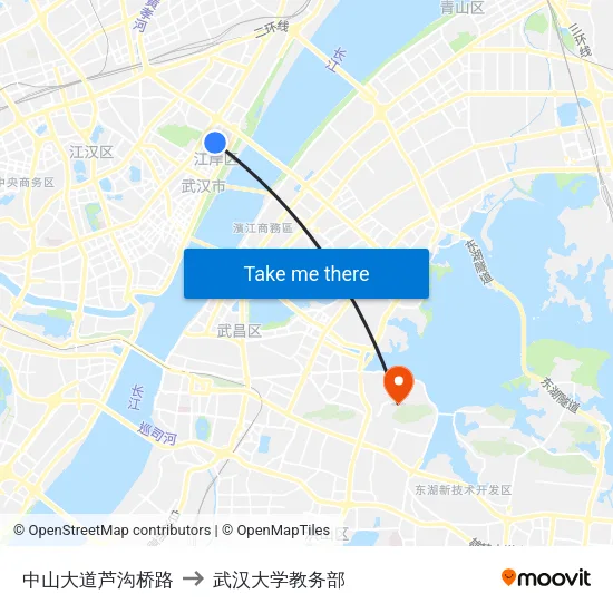 中山大道芦沟桥路 to 武汉大学教务部 map