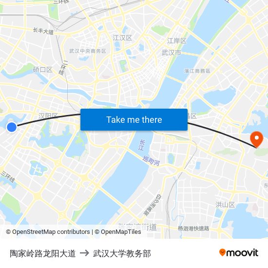 陶家岭路龙阳大道 to 武汉大学教务部 map