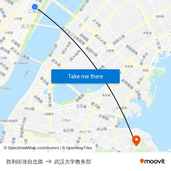 胜利街张自忠路 to 武汉大学教务部 map