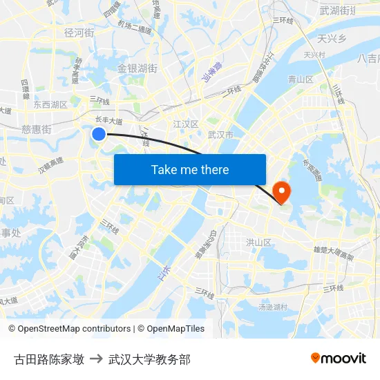 古田路陈家墩 to 武汉大学教务部 map