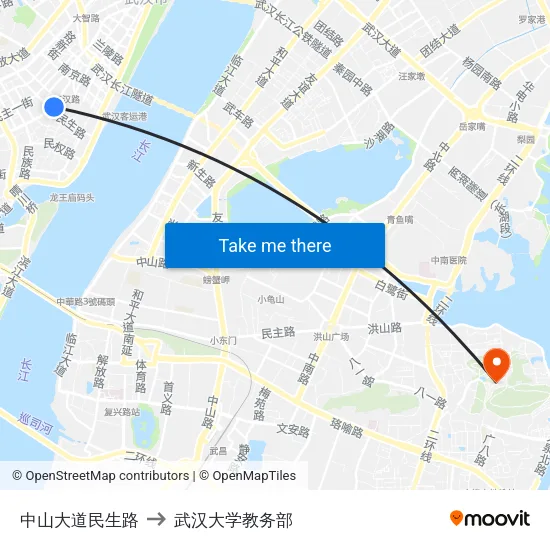 中山大道民生路 to 武汉大学教务部 map