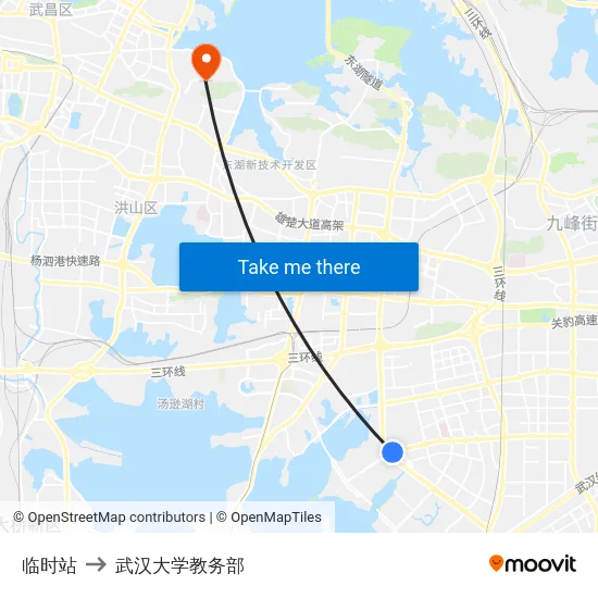 临时站 to 武汉大学教务部 map
