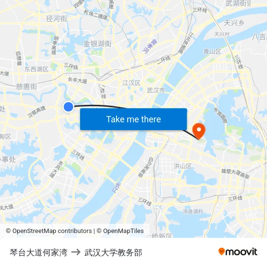 琴台大道何家湾 to 武汉大学教务部 map
