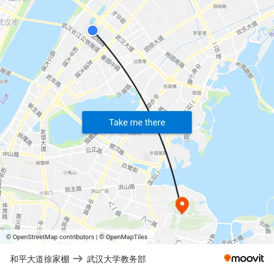 和平大道徐家棚 to 武汉大学教务部 map