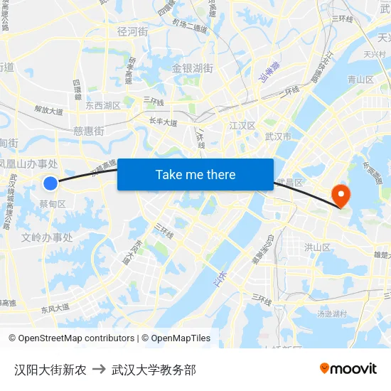 汉阳大街新农 to 武汉大学教务部 map