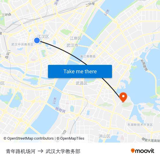 青年路机场河 to 武汉大学教务部 map