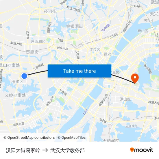 汉阳大街易家岭 to 武汉大学教务部 map