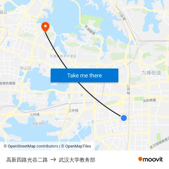 高新四路光谷二路 to 武汉大学教务部 map