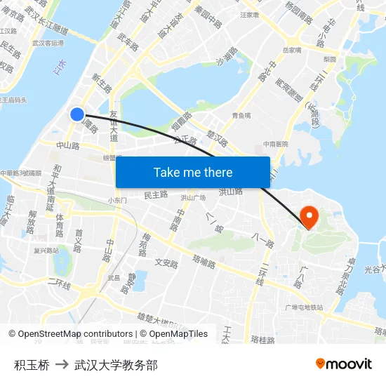 积玉桥 to 武汉大学教务部 map