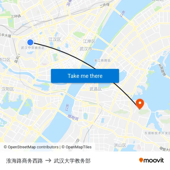淮海路商务西路 to 武汉大学教务部 map
