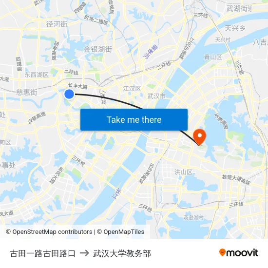 古田一路古田路口 to 武汉大学教务部 map