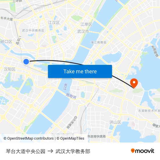 琴台大道中央公园 to 武汉大学教务部 map