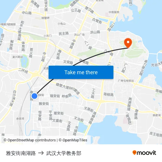 雅安街南湖路 to 武汉大学教务部 map