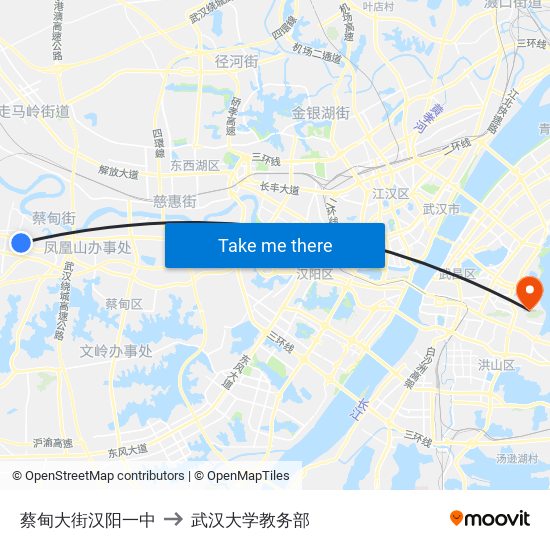 蔡甸大街汉阳一中 to 武汉大学教务部 map