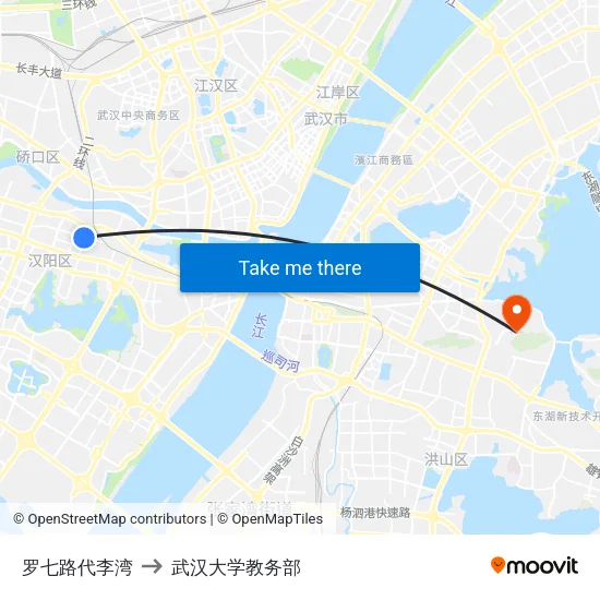 罗七路代李湾 to 武汉大学教务部 map