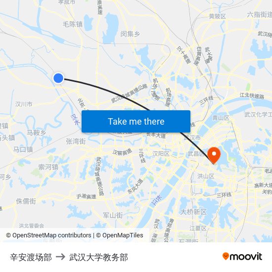 辛安渡场部 to 武汉大学教务部 map