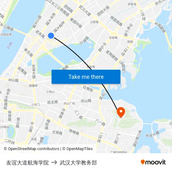 友谊大道航海学院 to 武汉大学教务部 map