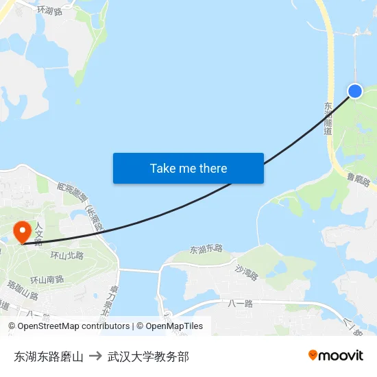 东湖东路磨山 to 武汉大学教务部 map