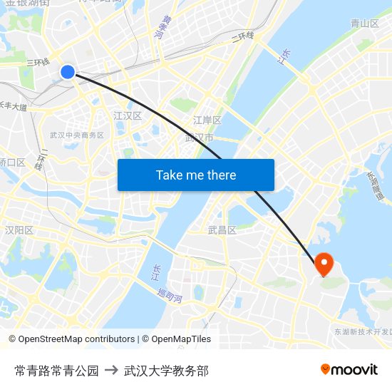 常青路常青公园 to 武汉大学教务部 map