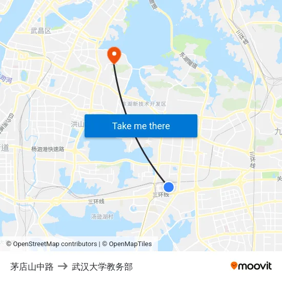茅店山中路 to 武汉大学教务部 map