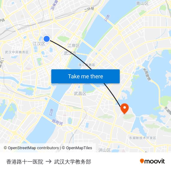 香港路十一医院 to 武汉大学教务部 map