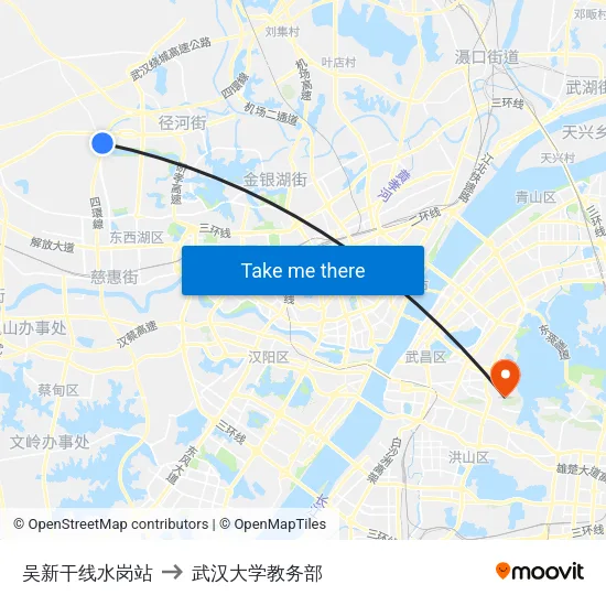 吴新干线水岗站 to 武汉大学教务部 map
