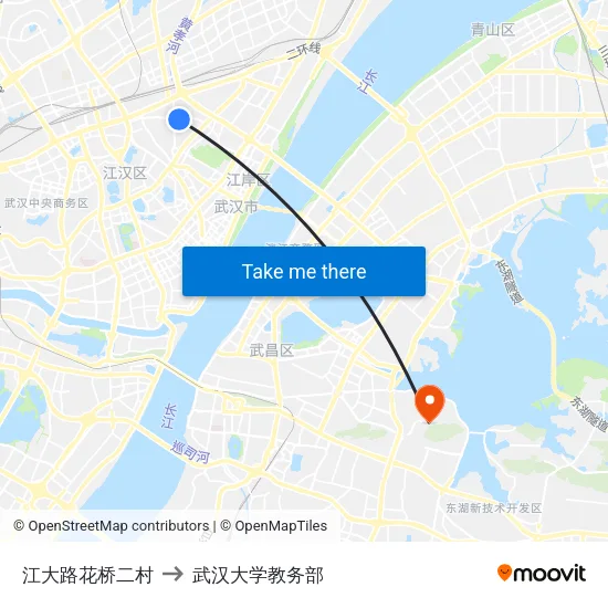 江大路花桥二村 to 武汉大学教务部 map