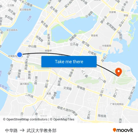 中华路 to 武汉大学教务部 map