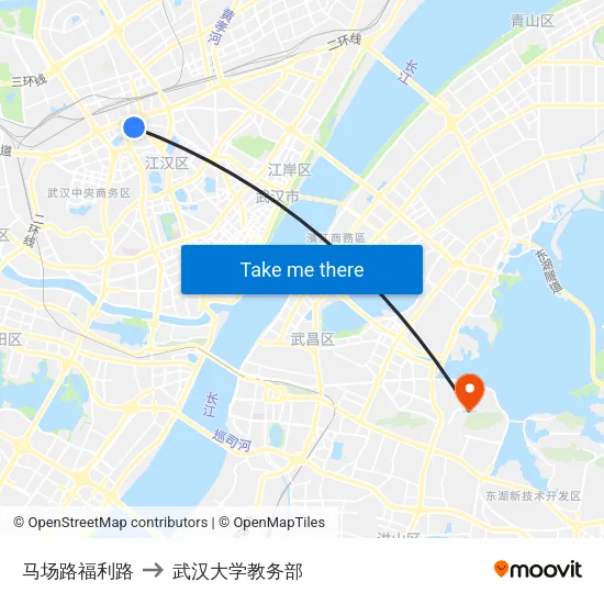 马场路福利路 to 武汉大学教务部 map