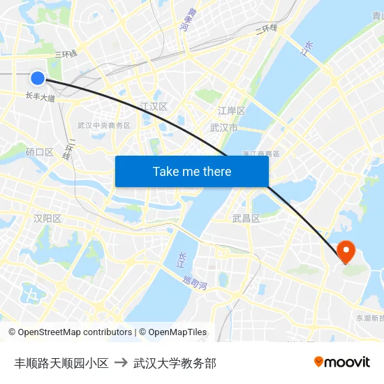 丰顺路天顺园小区 to 武汉大学教务部 map