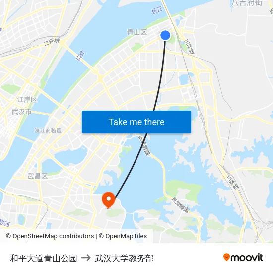 和平大道青山公园 to 武汉大学教务部 map
