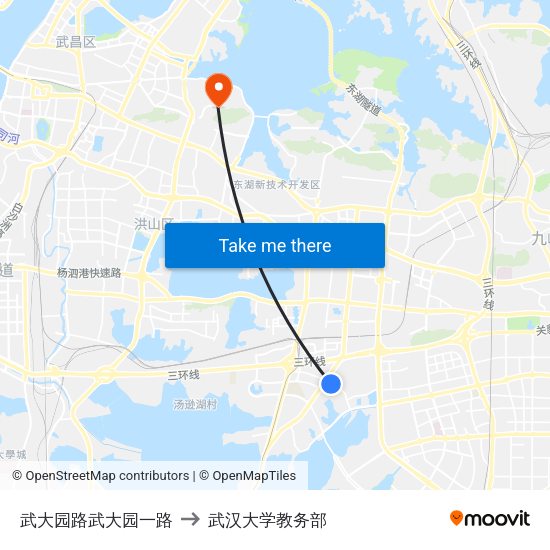 武大园路武大园一路 to 武汉大学教务部 map