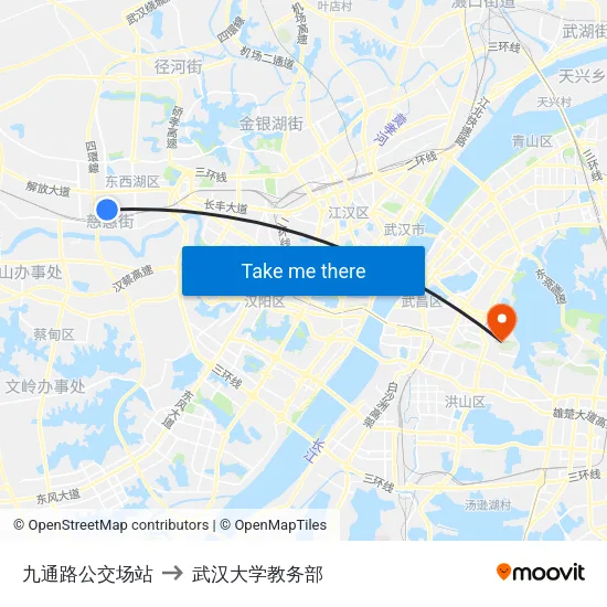 九通路公交场站 to 武汉大学教务部 map