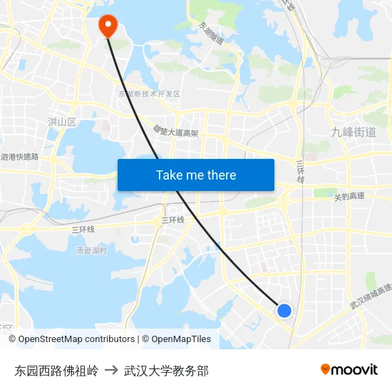 东园西路佛祖岭 to 武汉大学教务部 map