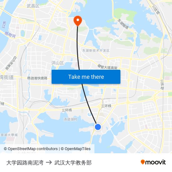 大学园路南泥湾 to 武汉大学教务部 map