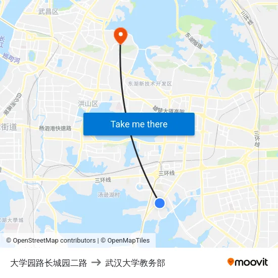 大学园路长城园二路 to 武汉大学教务部 map