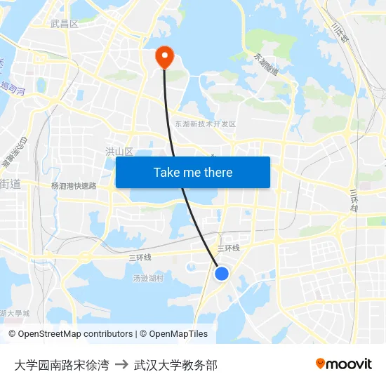 大学园南路宋徐湾 to 武汉大学教务部 map