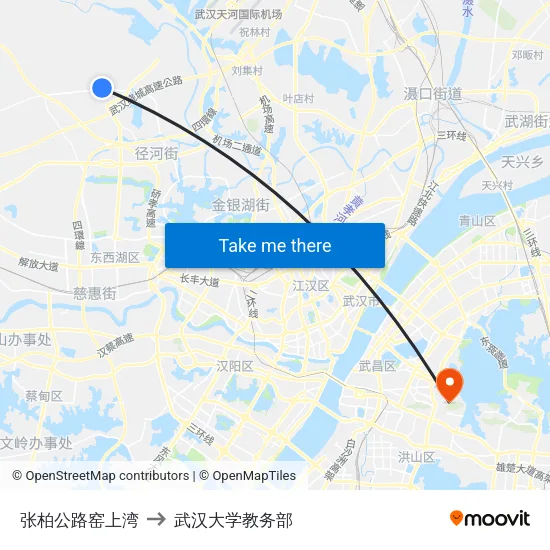 张柏公路窑上湾 to 武汉大学教务部 map