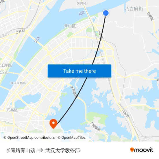 长青路青山镇 to 武汉大学教务部 map