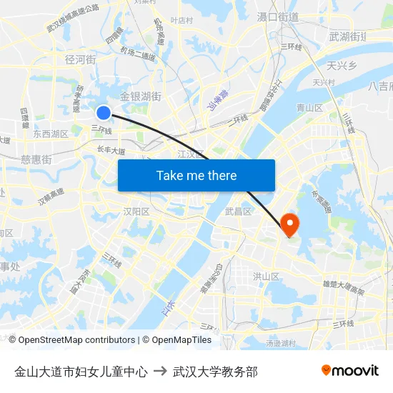 金山大道市妇女儿童中心 to 武汉大学教务部 map