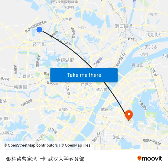 银柏路曹家湾 to 武汉大学教务部 map