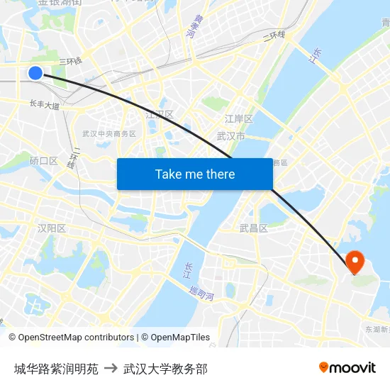 城华路紫润明苑 to 武汉大学教务部 map