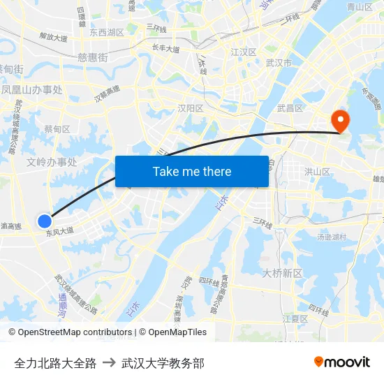 全力北路大全路 to 武汉大学教务部 map