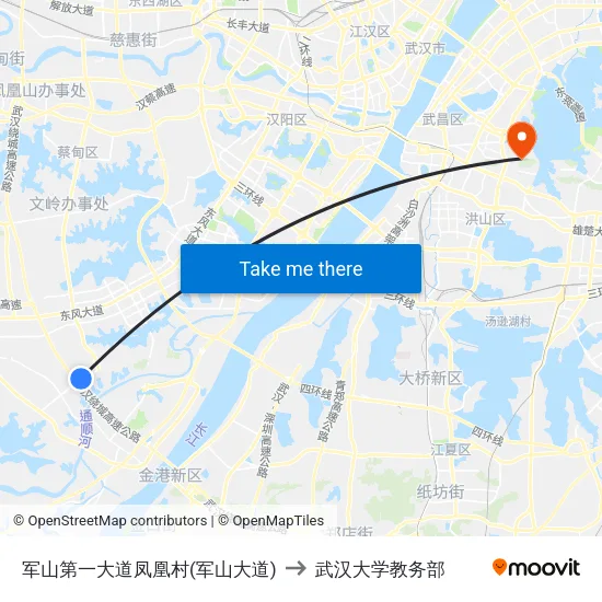 军山第一大道凤凰村(军山大道) to 武汉大学教务部 map