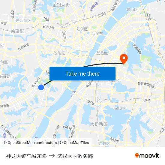 神龙大道车城东路 to 武汉大学教务部 map