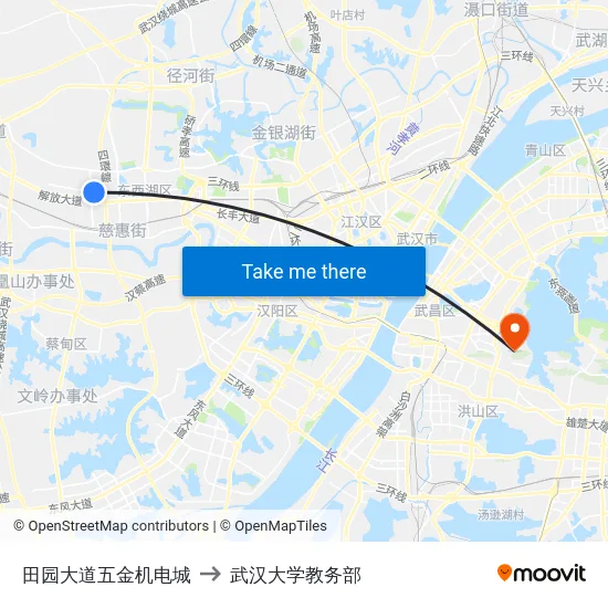 田园大道五金机电城 to 武汉大学教务部 map