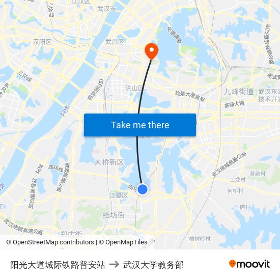 阳光大道城际铁路普安站 to 武汉大学教务部 map